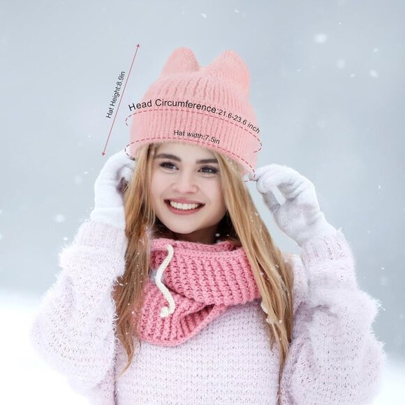 3 Pcs Winter Knit Cat Ear Beanie Hats Women Men Warm Casual Accessories main image 5